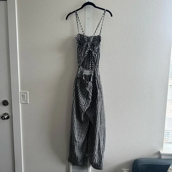 NWT Free People Retro Heatwave Gingham One-Piece Jumpsuit Black and White Boho - Picture 5 of 15